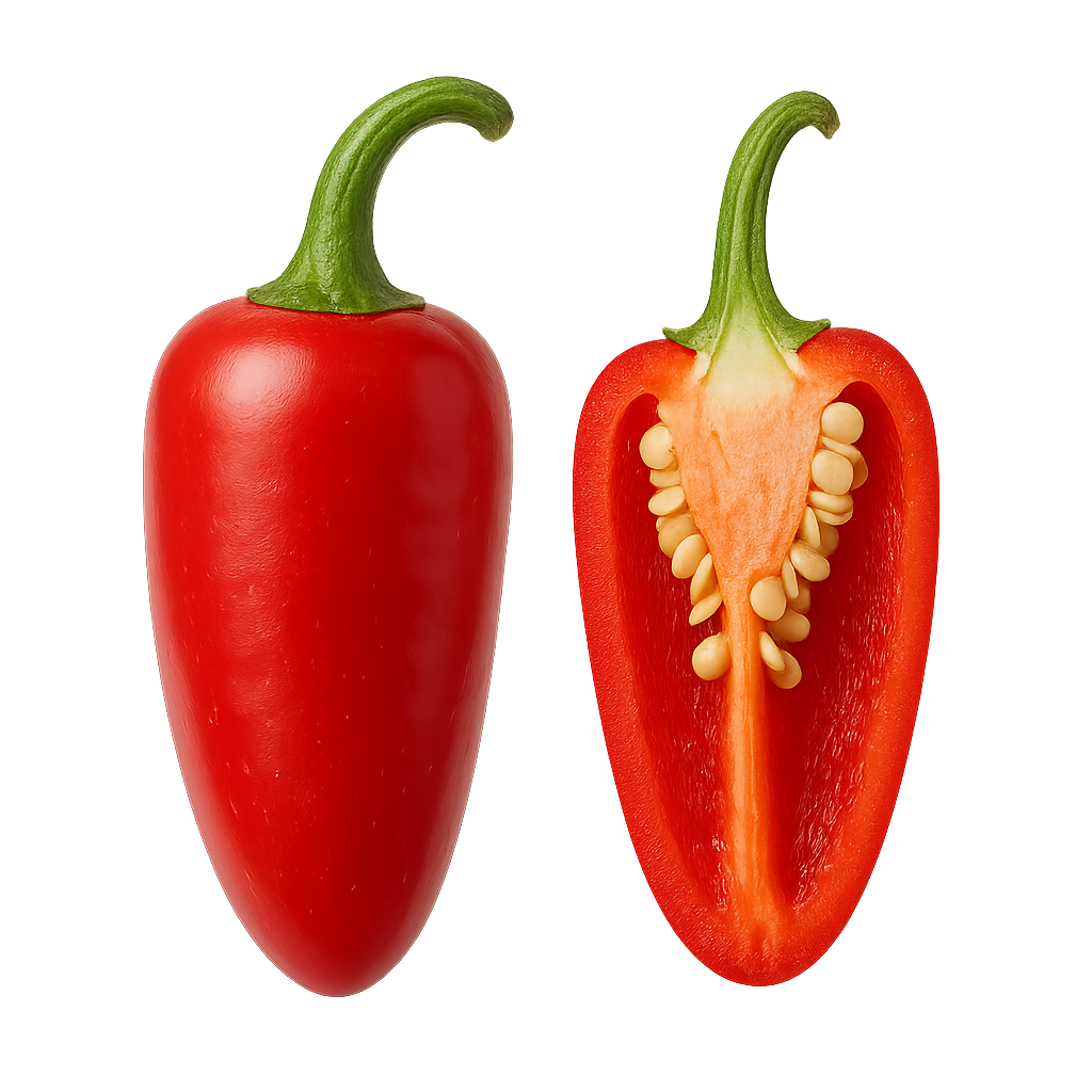 papryka Jalapeño czerwona dojrzała lśniąca skórka przekrój boxujemy