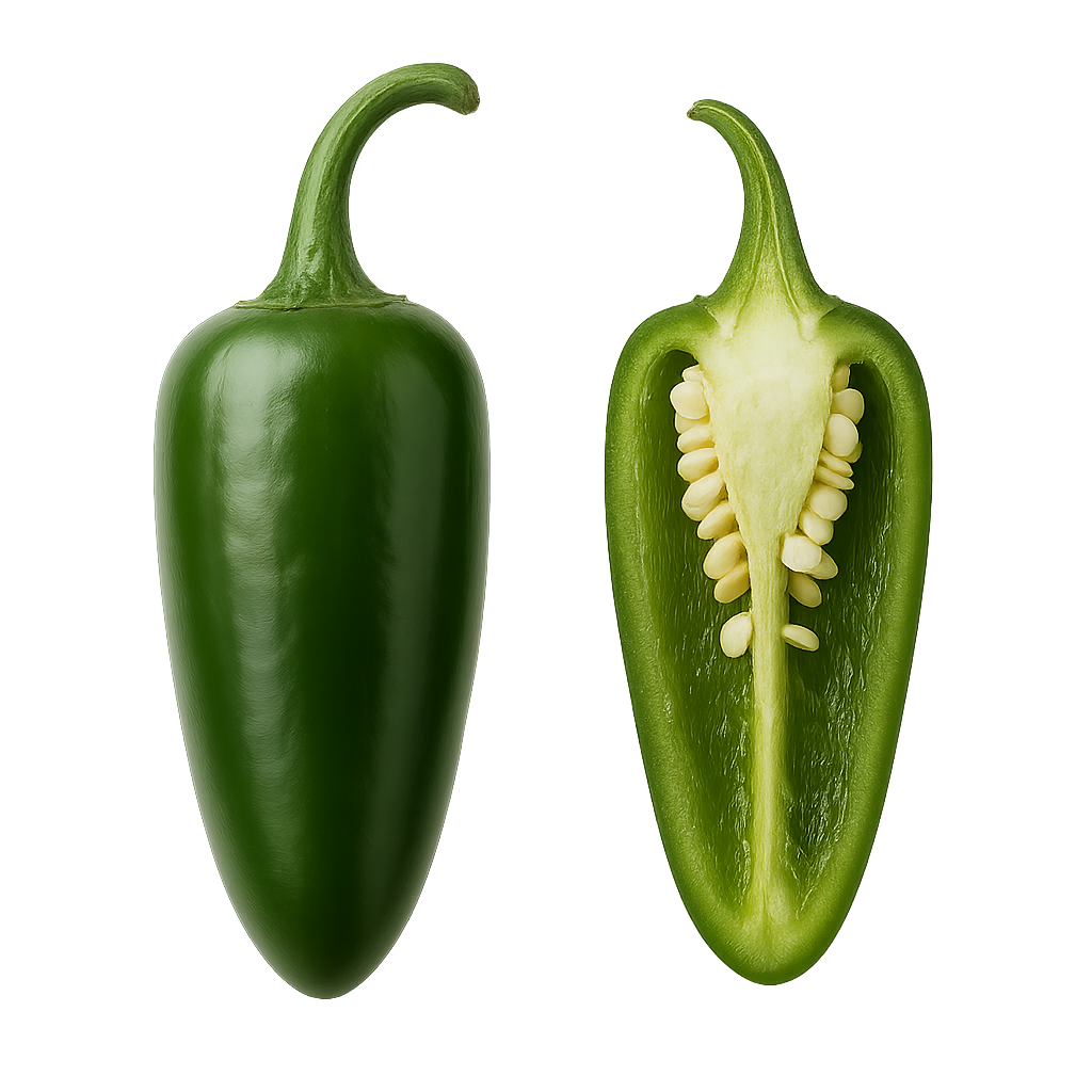 papryka Jalapeño zielona świeża mięsista przekrój z nasionami boxujemy