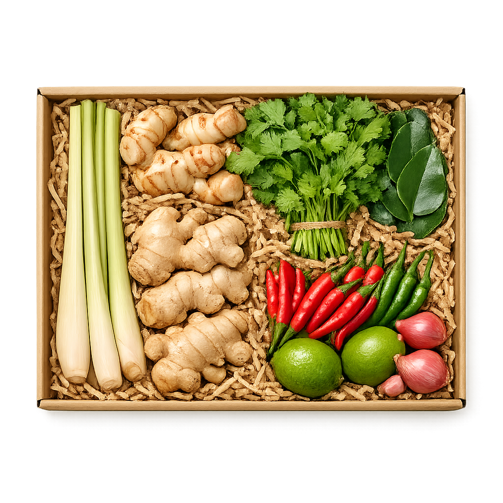 Zestaw azjatyckie smaki box ze swiezymi ziolami galangal imbir chilli Boxujemy