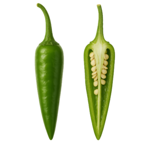 świeża papryka chilli zielona rześka przekrój z nasionami boxujemy