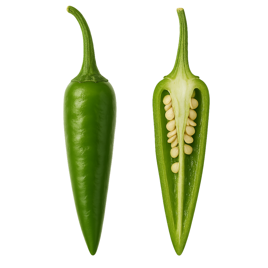 świeża papryka chilli zielona rześka przekrój z nasionami boxujemy