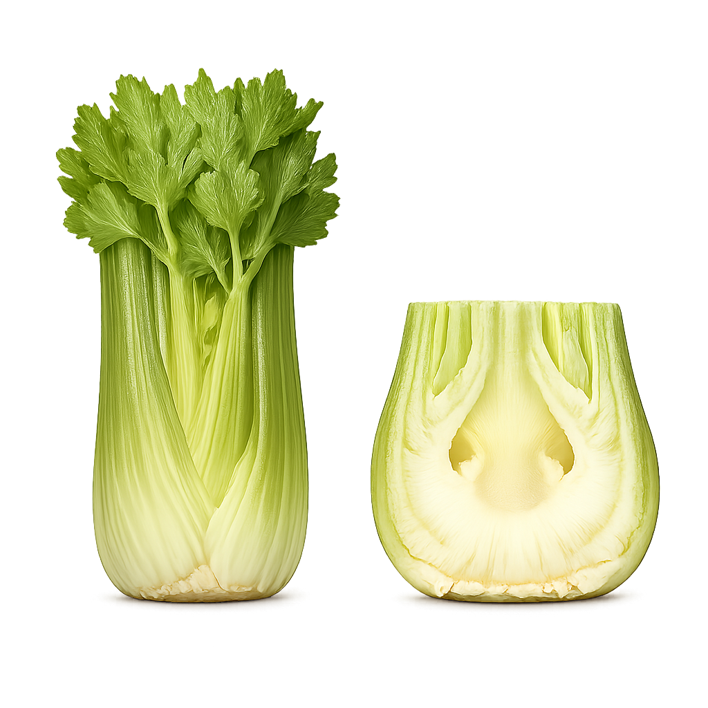 świeży chrupiący seler naciowy kępa i przekrój boxujemy