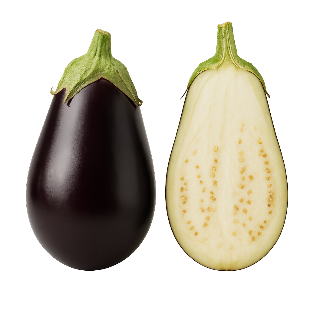 świeży bakłażan lśniąca fioletowa skórka przekrój warzywa boxujemy