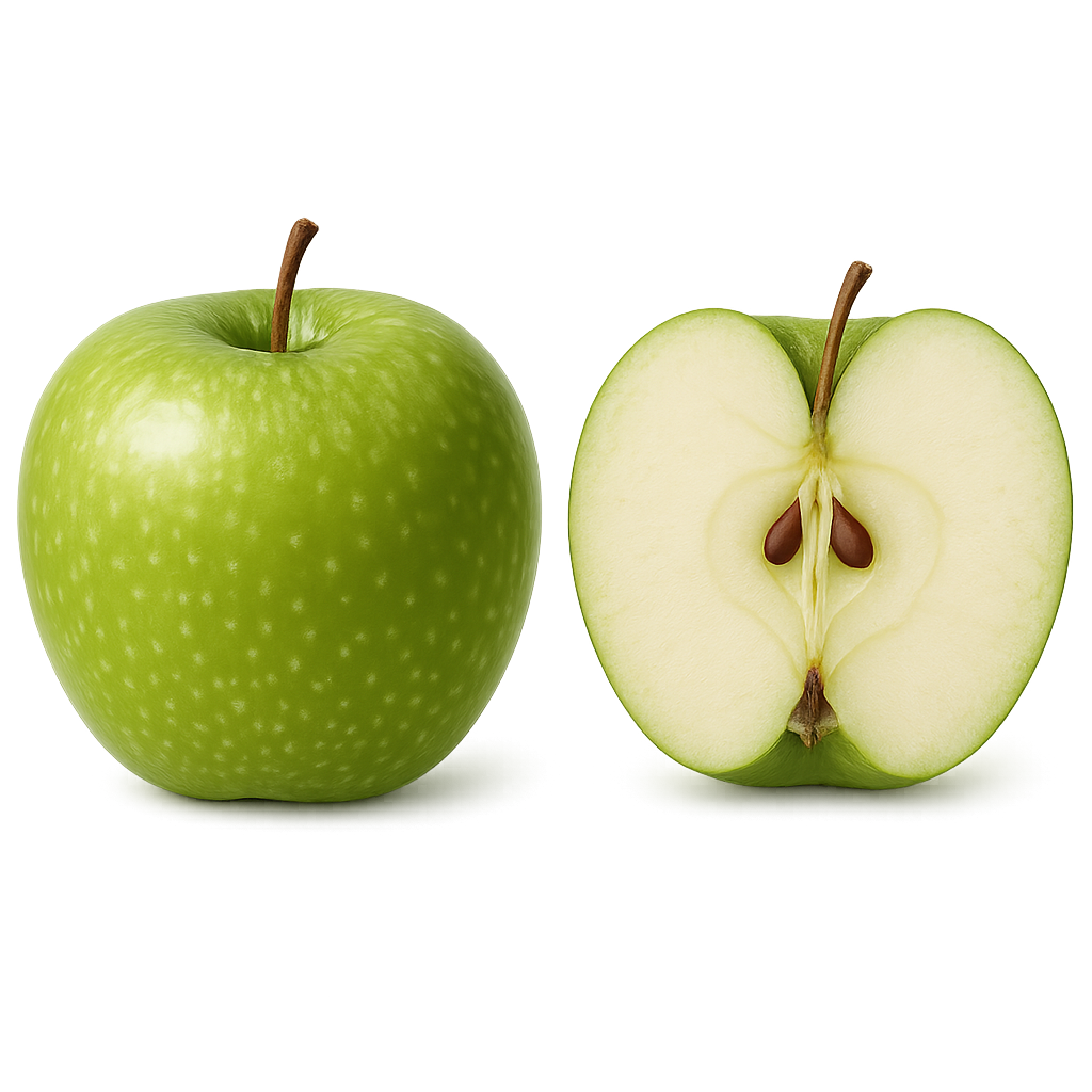 zielone jabłko granny smith całe i przekrojone soczysty miąższ boxujemy