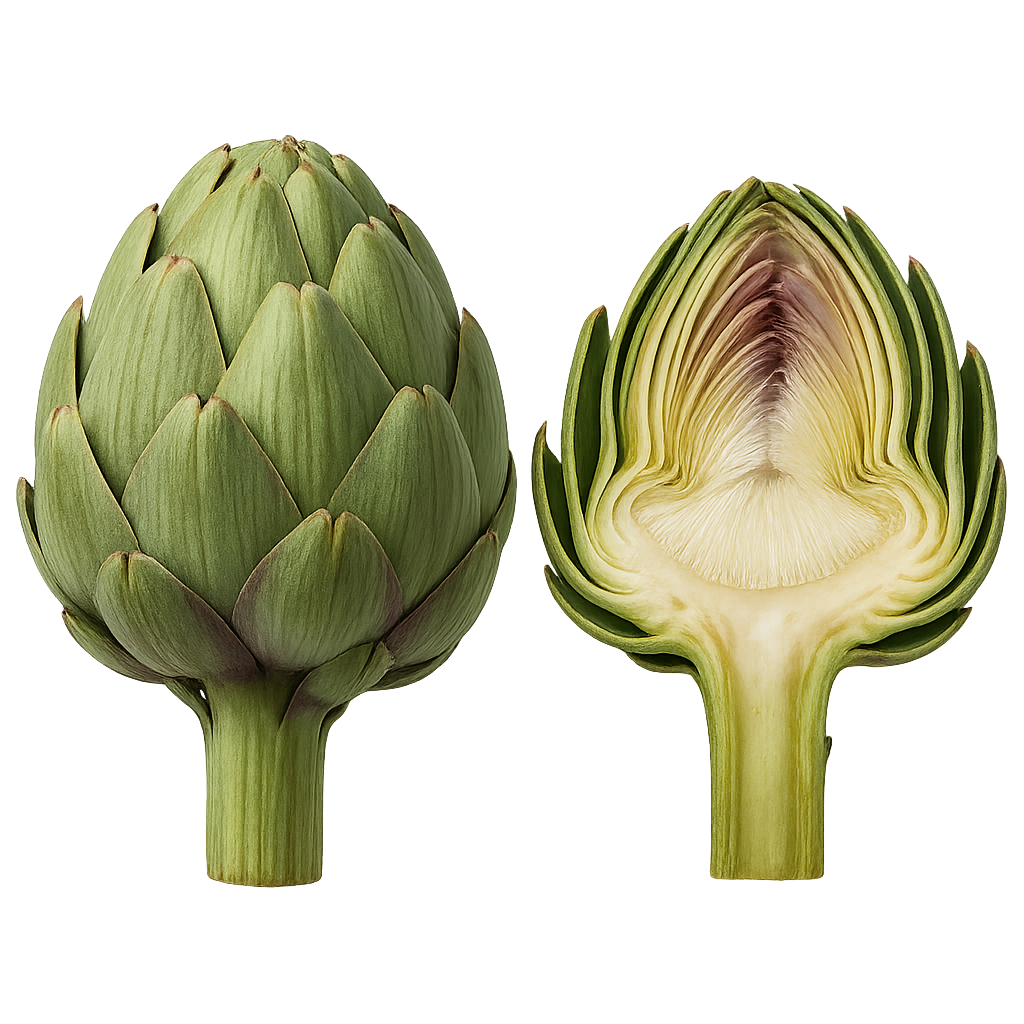 świeży zielony karczoch przekrojony na pół