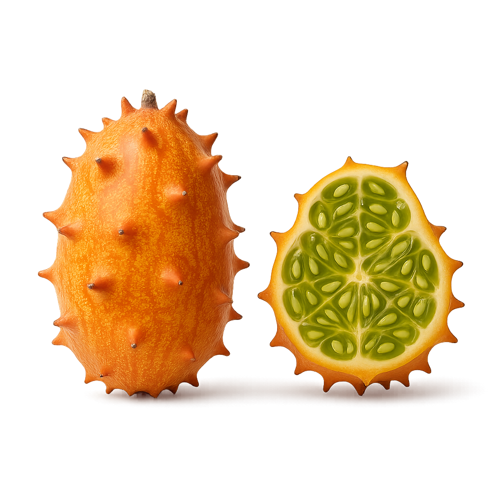 owoc kiwano afrykański rogacz przekrojony szmaragdowy miąższ