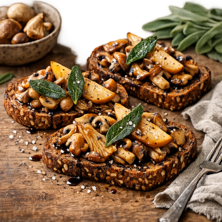 Grzybowe Toast ProBody z szałwią i karmelizowaną gruszką