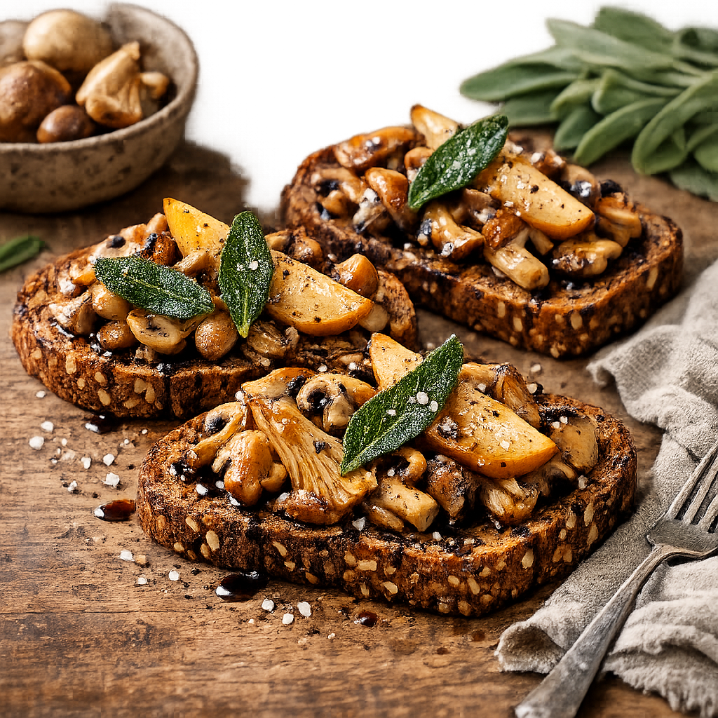 Grzanki z grzybami i szałwią